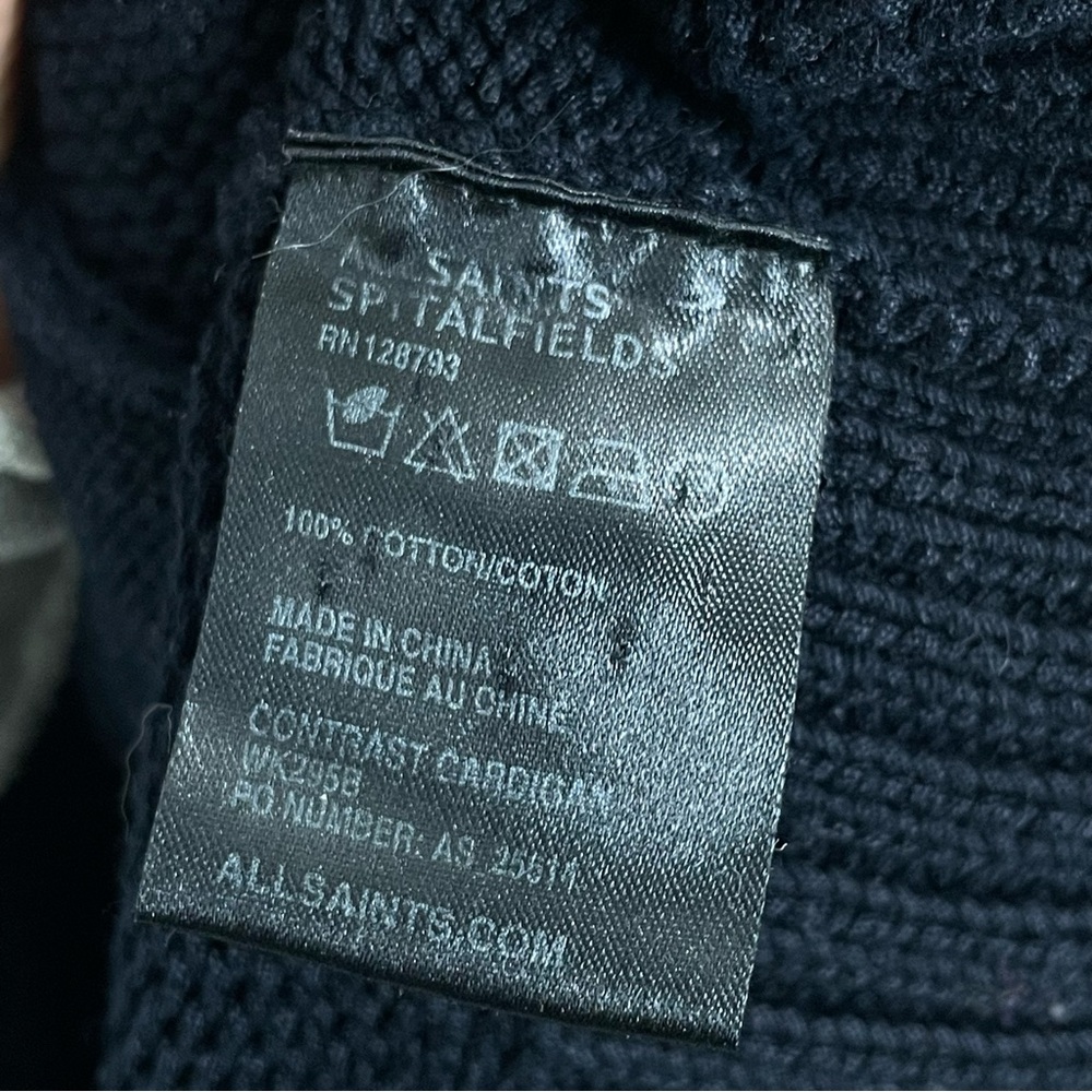 All Saint Spitafields Contrast Knit Long Cardigan Black Size 8 - Picture 9 of 12